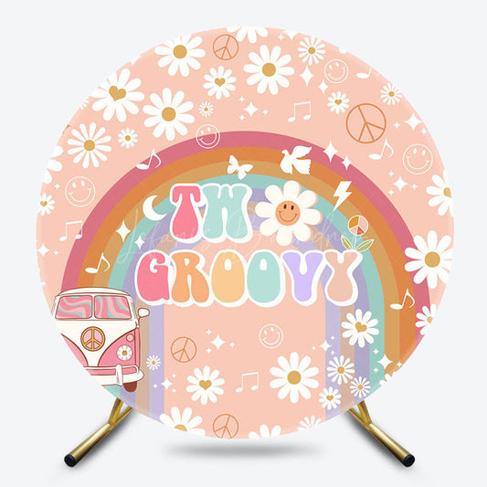Lofaris Rainbow White Daisy Bus Two Groovy Round Backdrop