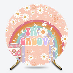 Lofaris Rainbow White Daisy Bus Two Groovy Round Backdrop