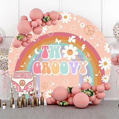 Lofaris Rainbow White Daisy Bus Two Groovy Round Backdrop