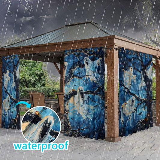 Lofaris Rainy Ghosts Waterproof Printed Outdoor Curtains
