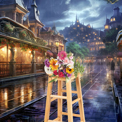 Lofaris Rainy Night Magical Kingdom Street Photo Backdrop