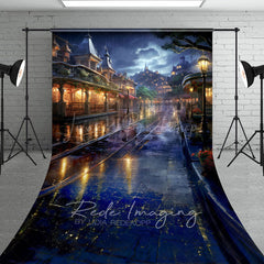 Lofaris Rainy Night Magical Kingdom Street Sweep Backdrop