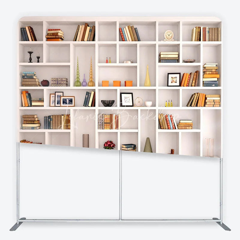 Lofaris Realistic Bookshelf with Classic Books and Elegant Decor Square Double-Sided Backdrop Study Library Photo Prop
