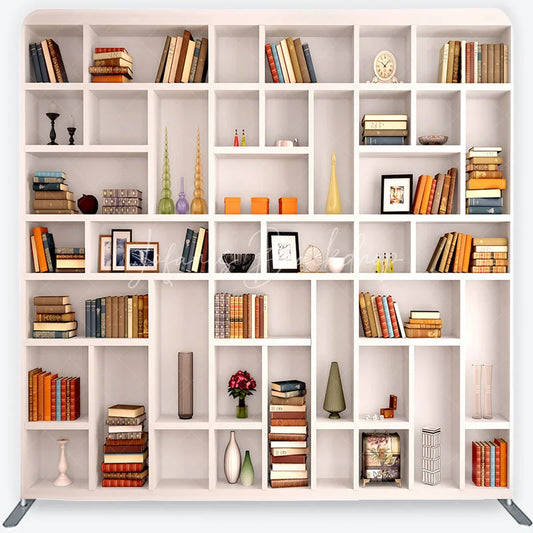 Lofaris Realistic Bookshelf with Classic Books and Elegant Decor Square Double-Sided Backdrop Study Library Photo Prop