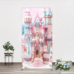 Lofaris Rectangle Arch Backdrop with Pink Blue Candy Castle Whimsical Winter Wonderland Holiday Party Decor