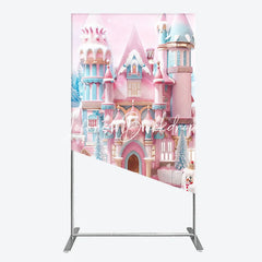 Lofaris Rectangle Arch Backdrop with Pink Blue Candy Castle Whimsical Winter Wonderland Holiday Party Decor