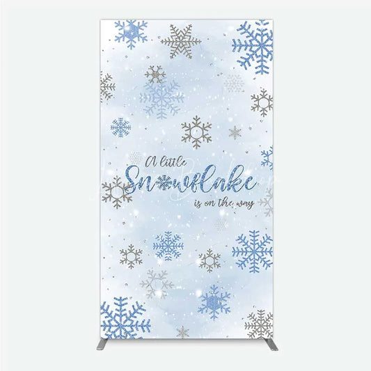 Lofaris Rectangle Backdrop A Little Snowflake Is On The Way Cover Winter Blue Silver Baby Shower Background Boy Party Prop