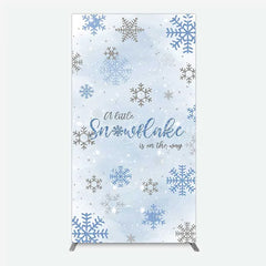 Lofaris Rectangle Backdrop A Little Snowflake Is On The Way Cover Winter Blue Silver Baby Shower Background Boy Party Prop
