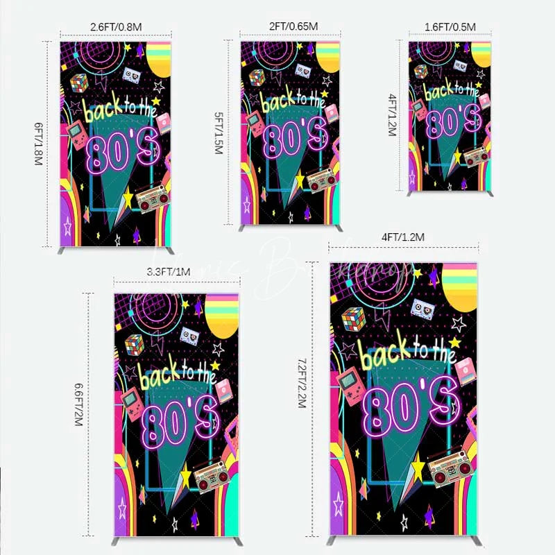 Lofaris Rectangle Backdrop Back to the 80s Neon Retro Cover Glow Party Graffiti Geometric Chiara Wall Background Birthday Decor