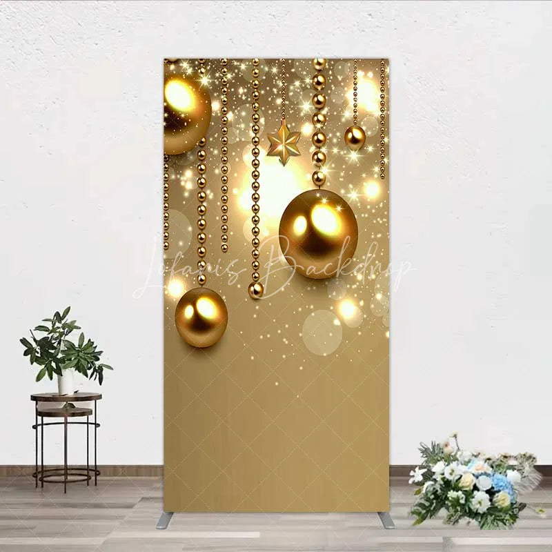 Lofaris Rectangle Backdrop Christmas Gold Baubles Luxury Hanging Ornaments Sparkle Cover