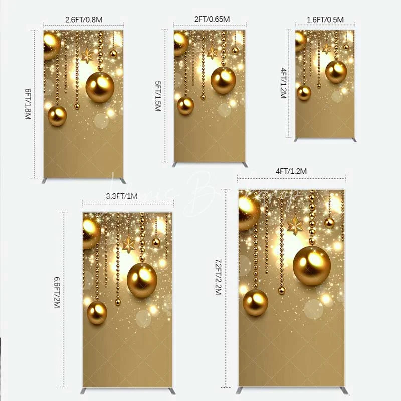 Lofaris Rectangle Backdrop Christmas Gold Baubles Luxury Hanging Ornaments Sparkle Cover