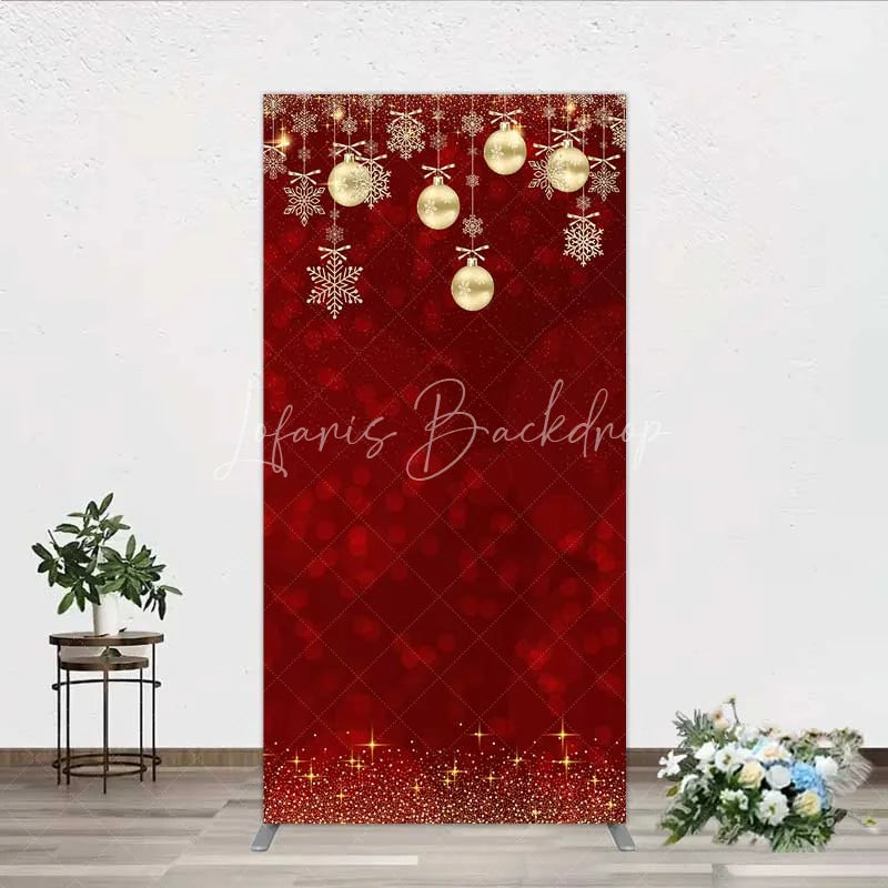Lofaris Rectangle Backdrop Christmas Red Gold Ornaments Cover Winter Snowflake Glitter Chiara Wall Background Holiday Party Decor