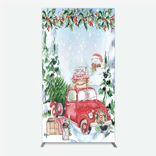 Lofaris Rectangle Backdrop Christmas Red Truck Winter Snow Cover Watercolor Pine Tree Xmas Decoration Holiday Party Photo Prop