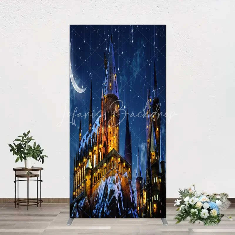 Lofaris Rectangle Backdrop Magic Castle Night Wizard School Winter Moon Starry Sky Cover