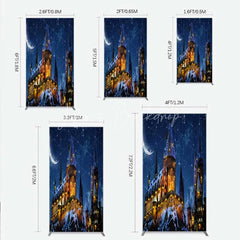 Lofaris Rectangle Backdrop Magic Castle Night Wizard School Winter Moon Starry Sky Cover