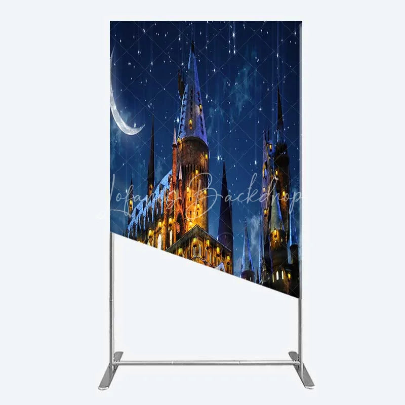 Lofaris Rectangle Backdrop Magic Castle Night Wizard School Winter Moon Starry Sky Cover