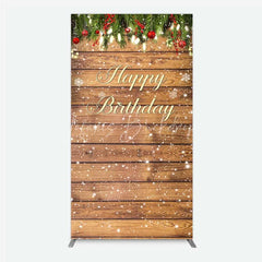 Lofaris Rectangle Backdrop Rustic Wood Christmas Happy Birthday Cover Winter Pine Tree Light Background Holiday Born Party Decor