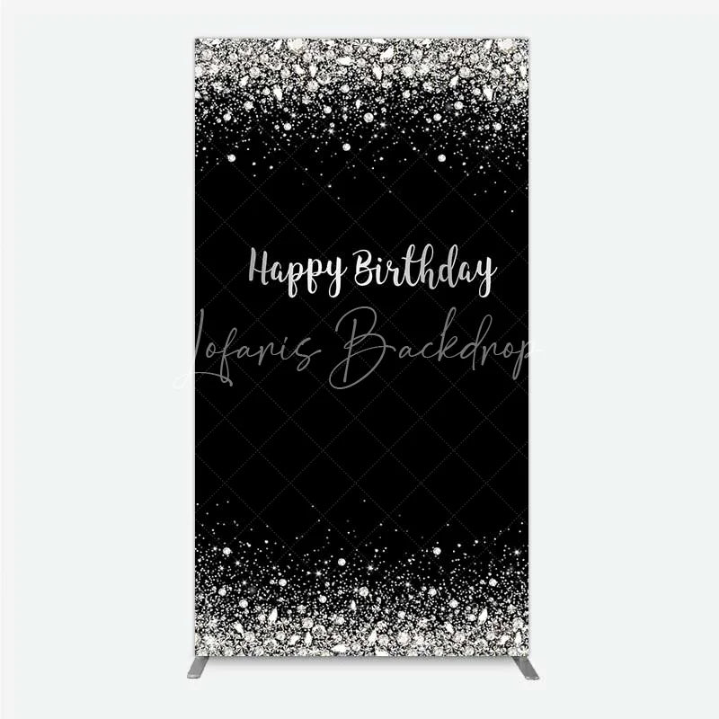 Lofaris Rectangle Backdrop Silver Diamonds Glitz Black Background Sparkle Happy Birthday Cover