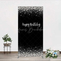 Lofaris Rectangle Backdrop Silver Diamonds Glitz Black Background Sparkle Happy Birthday Cover