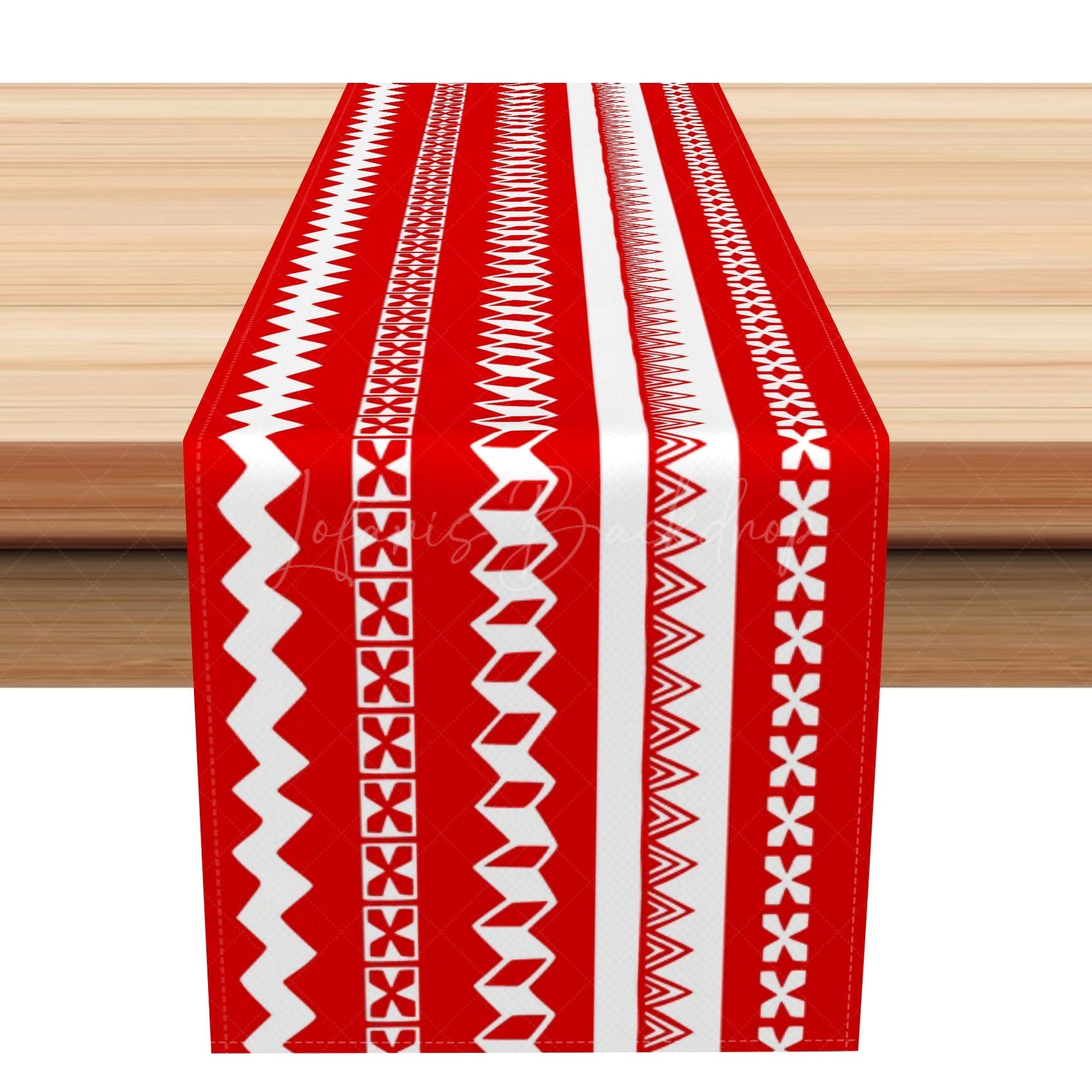 Lofaris Red Abstract Fair Isle Stripe Christmas Table Runner