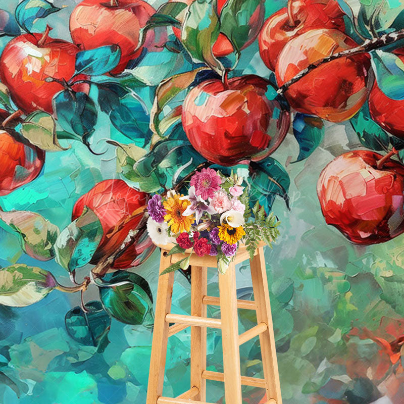 Lofaris Red Abstract Painted Apples Fine Art Photo Backdrop