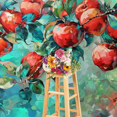 Lofaris Red Abstract Painted Apples Fine Art Photo Backdrop