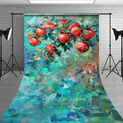 Lofaris Red Abstract Painted Apples Fine Art Sweep Backdrop