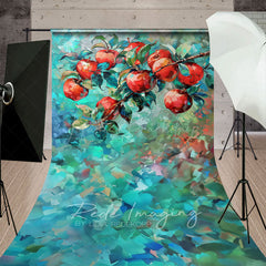 Lofaris Red Abstract Painted Apples Fine Art Sweep Backdrop