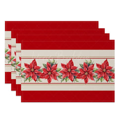 Lofaris Red And Beige Poinsettia Christmas Set Of 4 Placemats