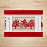 Lofaris Red And Beige Poinsettia Christmas Set Of 4 Placemats