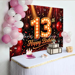 Lofaris Red and Black 13th Happy Birthday Backdrop Glitter Sequin Curtain with Balloons for Teenager Party Decor