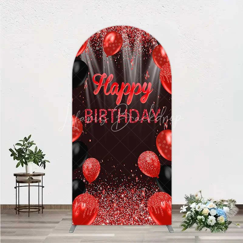 Lofaris Red and Black Balloons Birthday Arch Backdrop Glitter Sparkle Celebration Photography Background