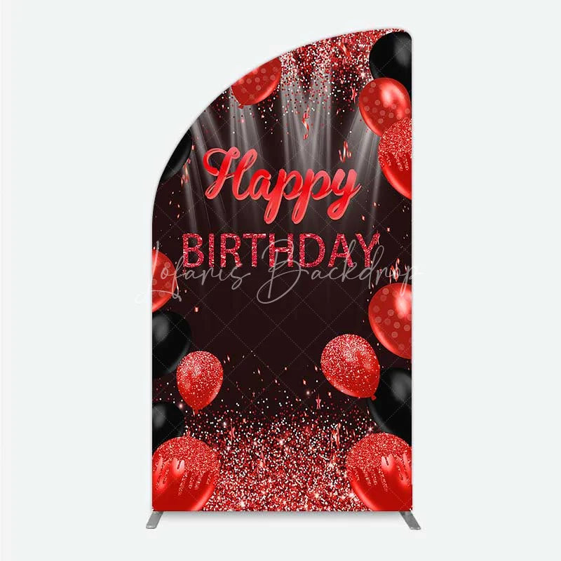 Lofaris Red and Black Balloons Birthday Half Moon Arch Backdrop Glitter Sparkle Celebration Photography Background