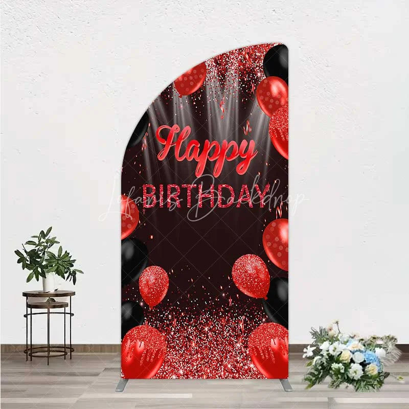 Lofaris Red and Black Balloons Birthday Half Moon Arch Backdrop Glitter Sparkle Celebration Photography Background