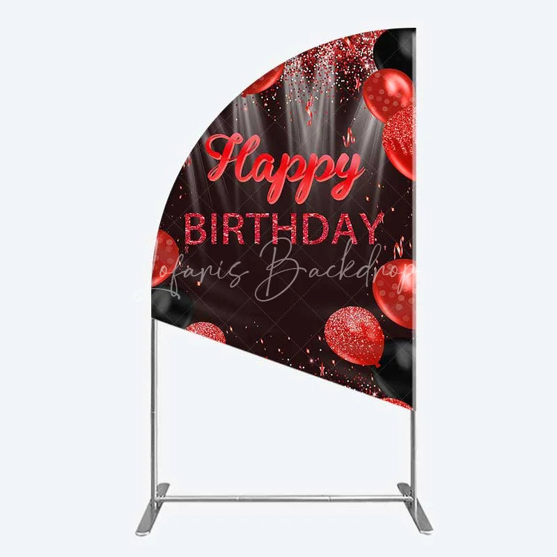 Lofaris Red and Black Balloons Birthday Half Moon Arch Backdrop Glitter Sparkle Celebration Photography Background