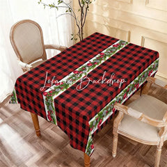 Lofaris Red and Black Buffalo Plaid Christmas Rectangle Tablecloth Festive Garland with Pine Berries Ornaments Decor
