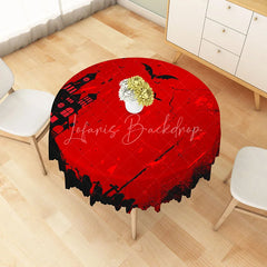 Lofaris Red and Black Halloween Round Tablecloth with Haunted Castle Tombstones for Gothic Party Decor