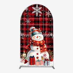 Lofaris Red and Black Plaid Merry Christmas Snowman Tree Arch Backdrop Kit Festive Winter Holiday Decor