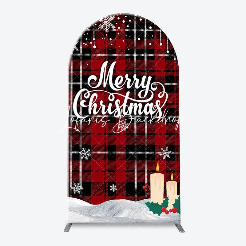 Lofaris Red and Black Plaid Merry Christmas Snowman Tree Arch Backdrop Kit Festive Winter Holiday Decor