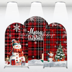 Lofaris Red and Black Plaid Merry Christmas Snowman Tree Arch Backdrop Kit Festive Winter Holiday Decor
