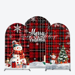 Lofaris Red and Black Plaid Merry Christmas Snowman Tree Arch Backdrop Kit Festive Winter Holiday Decor