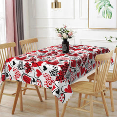 Lofaris Red and Black Sketch Heart Rectangle Tablecloth Abstract Doodle Love Pattern on White Modern Valentine Kitchen Decor
