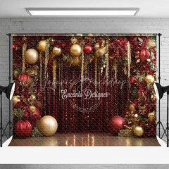 Lofaris Red and Gold Christmas Backdrop Glamour Floral Tinsel Curtain Photography Background