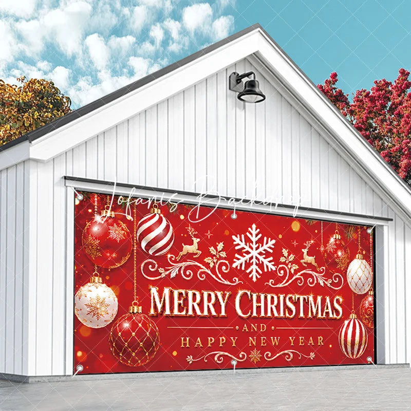 Lofaris Red and Gold Merry Christmas Happy New Year Garage Door Banner Festive Holiday Ornaments Reindeer Decor