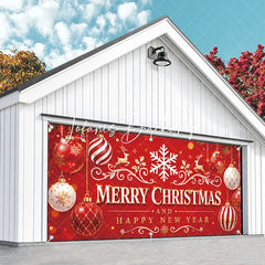 Lofaris Red and Gold Merry Christmas Happy New Year Garage Door Banner Festive Holiday Ornaments Reindeer Decor