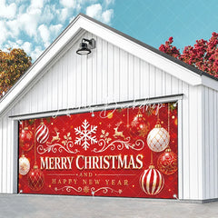Lofaris Red and Gold Merry Christmas Happy New Year Garage Door Banner Festive Holiday Ornaments Reindeer Decor