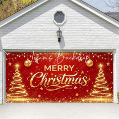 Lofaris Red and Gold Merry Christmas Glitter Garage Door Banner Festive Holiday Decor with Stars Ornaments