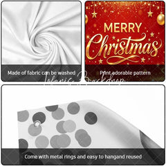 Lofaris Red and Gold Merry Christmas Glitter Garage Door Banner Festive Holiday Decor with Stars Ornaments