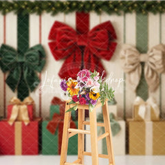 Lofaris Red and Green Christmas Trees with Gifts Velvet Bows Holiday Backdrop Festive Striped Background Decor