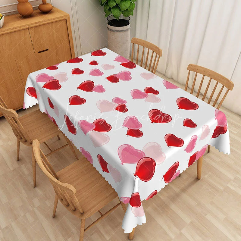 Lofaris Red and Pink Heart Balloon Rectangle Tablecloth 3D Love Shape Inflatable Table Cover Valentine Day Party Decor
